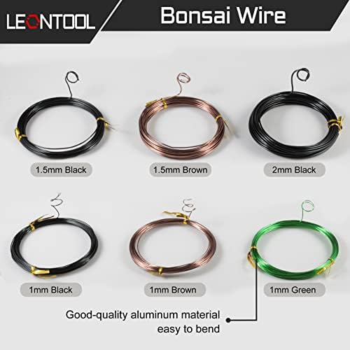 Bonsai Tool Kit - Aluminum Wire (1mm, 1.5mm, 2mm) - Black - 10M Rolls - Kit Includes Wire Cutter, Mesh Pads - Part Number: 15GD919 - Image 2