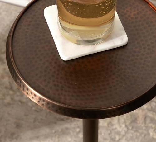 Kate and Laurel Sanzo Modern Pedestal Drink Table; 9 x 9 x 23; Bronze; Decorative End Table with Hammered Tabletop - Image 4
