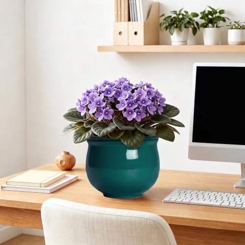 8 Inch Ceramic Self-Watering Flower Pots, Blackish Green - Image 7