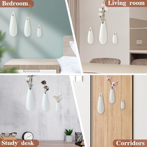 White Ceramic Wall Vases, Set of 2, 12 Inch, Teardrop Design - Image 5