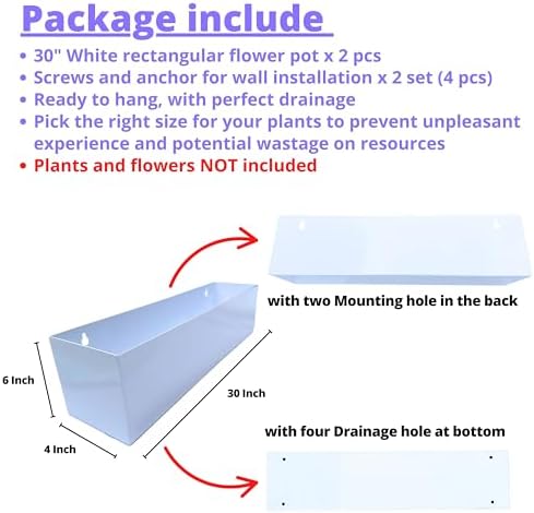 LaLaGreen Outdoor Wall Planters (30in, 2 Pack) Metal Hanging Flower Pots - Image 2