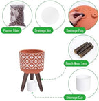 D'vine Dev Planter Pot with Wood Stand, 8 in, Terracotta/White, 88-G-A-5 - Image 4