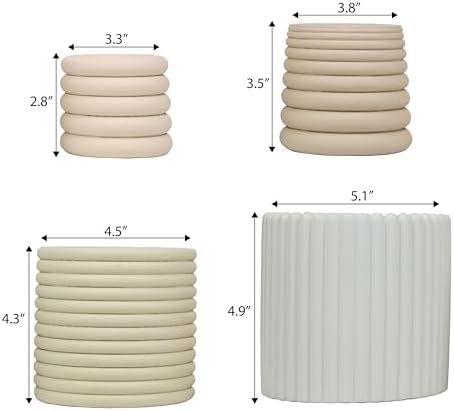JONATHAN Y Silas Modern Minimalist Handmade Concrete Fluted Sculptural Cylinder Planter Set with Drainage Holes, Matte Soft Neutral (Set of 4) (PLN1000A-4SET) - Image 3