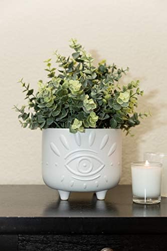 Flora Bunda 6IN & 4.75IN Evil Eye Ceramic Footed Planter,Set of 2, Matte White - Image 4