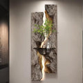 3D Textured Sandstone Wall Art with LED Light and Hydroponic Vase, Modern Framed Abstract Sculpture Wall Decor for Living Room Bedroom for Apartment Office Entryway(Brown-A,35x100cm (13.8x39.4in)) by WXZXWXZX