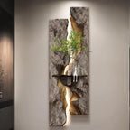 3D Textured Sandstone Wall Art with LED Light and Hydroponic Vase, Modern Framed Abstract Sculpture Wall Decor for Living Room Bedroom for Apartment Office Entryway(Brown-A,35x100cm (13.8x39.4in)) by WXZXWXZX
