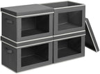 Homsorout Stackable Storage Bins with Lids - Large Storage Box with Lids, Foldable Closet Boxes for Organizing, Wardrobe Clothes Organizer with Window, Cubes Bins for Living Room, 4 Pack, Dark Grey by Homsorout
