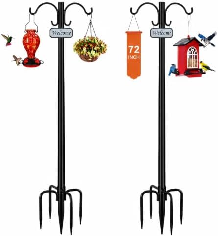 72inch Double Shepherd Hook for Outdoor, 1” Bird Feeder Pole,2Pack by Tegarbed
