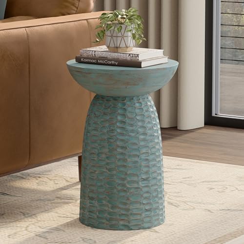 SIMPLIHOME Boyd 16" Wide Solid Wood Round End Table in Teal Wash - Image 2