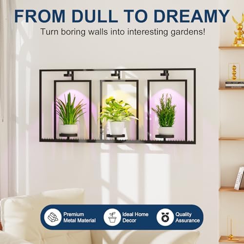 Shineled Metal Wall Planters, Wall Decor Plants with Light, Hanging Plant Shelves for Large Pots, Sturdy Wall Plant Holder for Living Room (1PK-3 Picture Frame) - Image 4