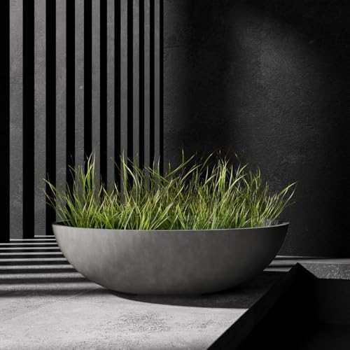 Cavo Wide Low Indoor/Outdoor Planter, 19x8in Grey Stone - Image 2