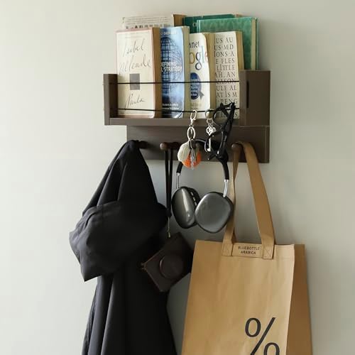 Entrance Coat Rack ，Coat Hooks, Wall-Mounted Wooden Hook Rack, Wall-Mounted Shelves are Very Suitable (Walnut Color Finish-B-1) - Image 2