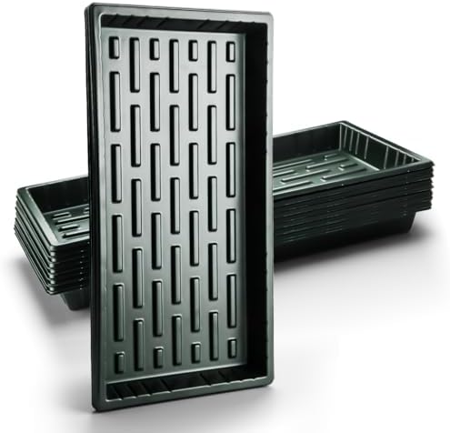 RooTrimmer 10 Pack Heavy Duty 1020 Trays No Holes - 1.6 Inch Deep Shallow Nursery Flats, Reusable Seed Starter Trays for 72/128 Cell Inserts, Microgreens, Seedling and Hydroponics (Dark Green) by RooTrimmer