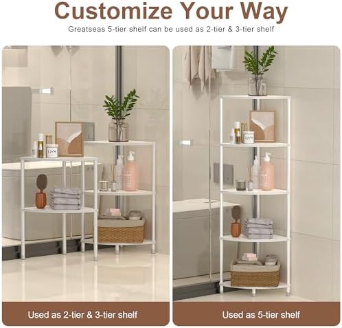 5 Tier Corner Shelf Stand, 44.1", Marble White - Image 2