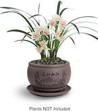 Dahlia 4.8" Beautiful Scenery Zisha Bonsai Planter/Succulent Pot/Flower Pot w. Saucer, Dark Brown - Image 2