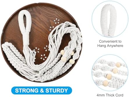 PATIKIL Macrame Plant Hangers Indoors, 2 Pack Hanging Plant Shelf with Sturdy Wood Base for Home Decor Hanging Wall Ceiling Window, Light Brown - Image 4