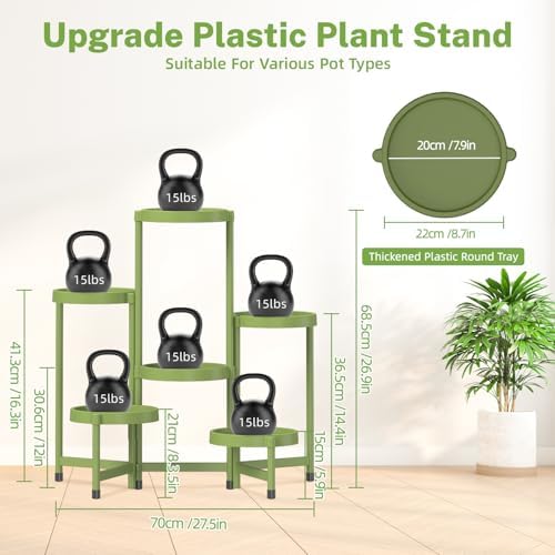 iDavosic.ly 6 Tier Folding Plant Stand Indoor Outdoor, Plastic Tray, Green - Image 5