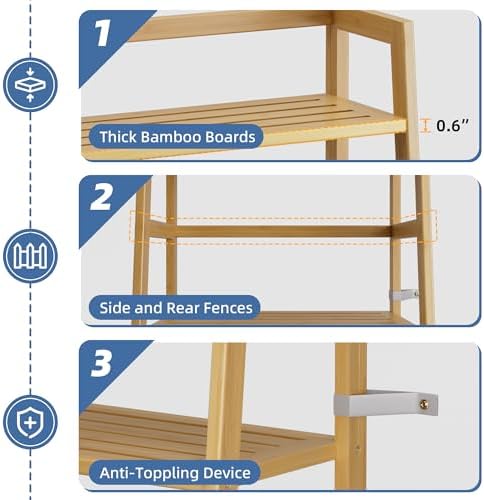 HITNET Ladder Shelf, 4-Tier Bookshelf, Bamboo Leaning Bookcase, Display Storage Rack Organizer, Freestanding Flower Plant Stand for Living Room, Home Office, Kitchen, Natural - Image 6