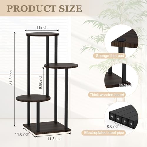 4 Tier Plant Stand Indoor, Metal Wooden Tall Plant Shelf Flower Pot Stand for Multiple Plants, Corner Flower Holder Plant Display Rack for Living Room Balcony Patio Garden (Black) - Image 3