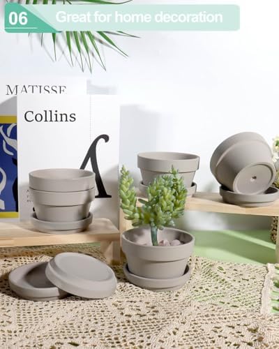 vensovo 4.5 Inch Grey Terracotta Succulent Pots with Saucers, 6 Pack - Image 6