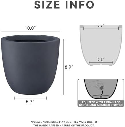 Kante Small Round Bowl Charcoal Concrete Planter 10" Dia, Outdoor - Image 4