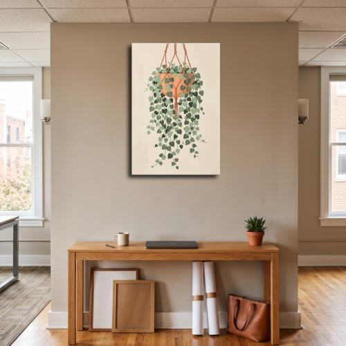 E18 Cascading Green Vines in Macrame Plant Hanger Wall Art (24×36 inch,Framed) - Image 4