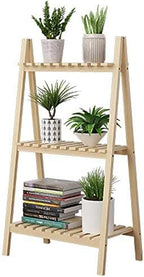 LUSTAR Bamboo Ladder Plant Stand Foldable Organizer Flower Display Shelf Rack Multifunction Ladder Shelf for Home Garden Balcony - Image 2
