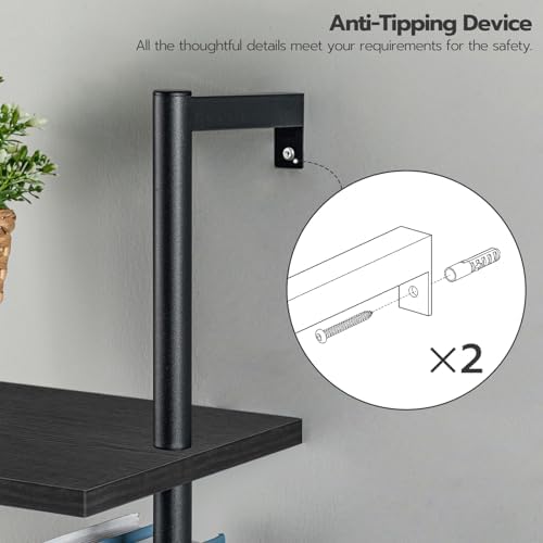 HOOBRO DIY Ladder Shelf, 6-Tier Wooden Wall Mounted Bookshelf, Narrow Bookcase, Display Shelf, Storage Rack, Plant Stand, for Living Room, Bedroom, Study, Balcony, Black BB651CJ01 - Image 6