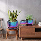 Ceramic Planters,Plant Pots with Drainage Holes & Saucers Set of 3(Purple) - Image 7