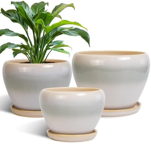 Ceramic Flower Pots, 10+8+6 Inch Ceramic Planters, White-Grey by EPFamily