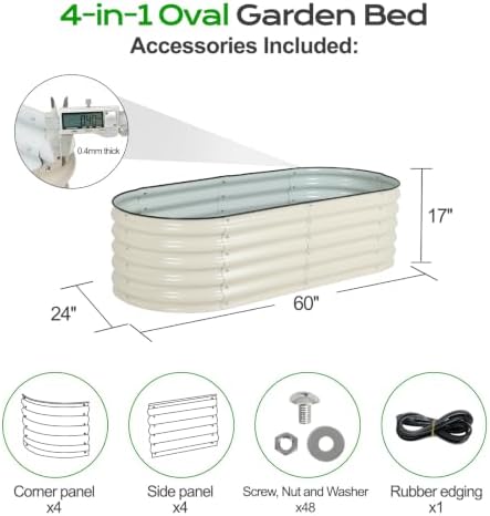 Aoodor 17" Tall Oval Galvanized Raised Garden Bed Kit, Beige - Image 5