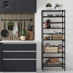 Fencer Wire 6-Tier Bamboo Shelf, Bamboo Open Storage Bookcase with Adjustable Layer, Freestanding Plant Display Stand, Multifunctional Storage Rack Stand for Bathroom, Bedroom, Kitchen, Black - Image 2