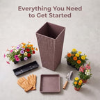 24" Tapered Tall Planters for Outdoor Plants with Tray&Shelf, Brown - Image 6