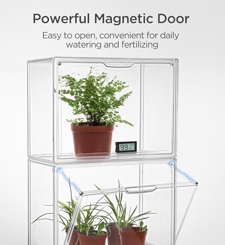 HBlife Mini Greenhouse for Indoor, Clear Stackable Green House with Magnetic Waterproof Door for Small Plants Nursery Germination and Display, Tabletop Portable Greenhouse, 14.1x8.6x10.6 Inch (2 Pack) - Image 6