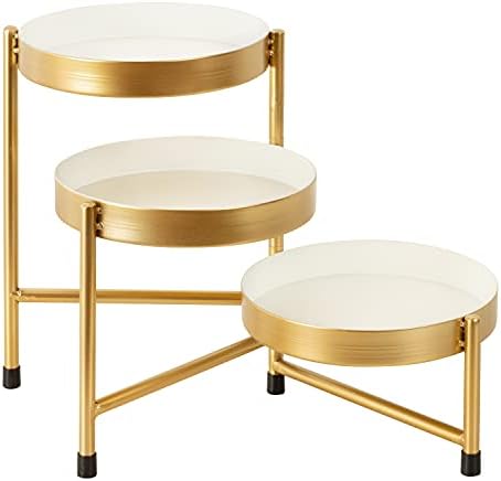 Kate and Laurel Finn 3-Tiered Plant Stand; 7.25 x 7.25 x 10; White and Gold; Decorative Layered Tabletop Plant Stand for Display and Storage - Image 6