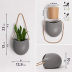 Kazai. Wall Planters -Ellie- | Hanging Ceramic Plant Pots 3 Pieces | Wall Decoration for Indoors, Balcony and Garden | Gray (Matte) - Image 5