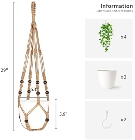 Mkono 2 Packs Fake Hanging Plant with Pot and Ceiling Hooks, Macrame Plant Hanger with Faux Vine Hanging Planter Greenery - Image 4