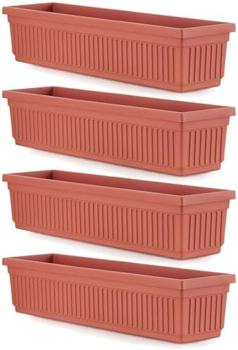 HC Companies 30 Inch Long Fluted Venetian Garden Window Container Planter Box for Indoor or Outdoor Flowers, Vegetables, or Succulents, Clay (4 Pack) by TheHCCompanies