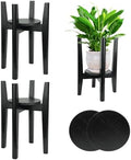 2 Packs Adjustable Plant Stand with Tray,Indoor Wood Plant Stand Fit 8'' to 12'' Planter,Mid Century Modern Flower Pot Holder Rack(Plant and Pot Not Included) Black by ZIOZERTT