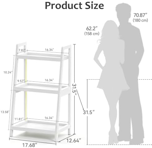 WTZ 3 Tier White Bamboo Bookshelf with RGB LED Lights, Ladder Style Small Bookcase with Remote Control, 16 Colors, 4 Lighting Modes & Adjustable Brightness for Bedroom, Bathroom, Living Room - Image 2