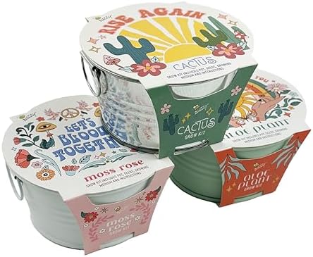 Buzzy Seeds Cactus, Moss Rose & Aloe Grow Kit 3-Pack, Mini Basin Pots by BUZZY