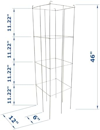 46" Height 12" Width 2PCS Galvanized Square Folding Tomato Cage,Plant Support Stake Tower - Image 3