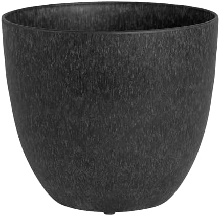 Root & Vessel Bola Round Planter, Self-Watering Outdoor & Indoor Planters, Shimmery Metallic Finish, Eco-Friendly Organic Fiber & Plastic Material, Onyx Black, 9" by Root+%26+Vessel