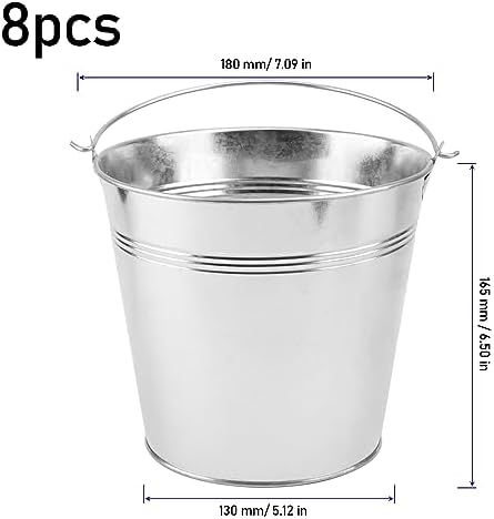 KINJOEK 8 Packs 7 Inch Galvanized Metal Bucket with Handle, Round Flower Pot Plant Rustic Basket, Galvanized Planter Pail for Balconies, Gardens Patios, Office, Indoor Outdoor Parties Wedding Decor - Image 2