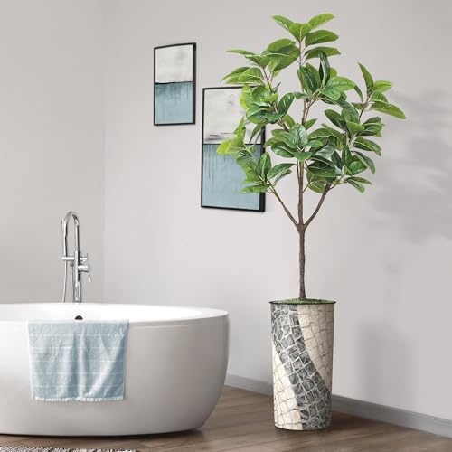 Artificial Tree in Geometric Pattern Planter, Fake Rubber Silk TRE for Indoor and Outdoor Home Decoration - 70" Overall Tall (Plant Pot Plus Tree) - Image 6