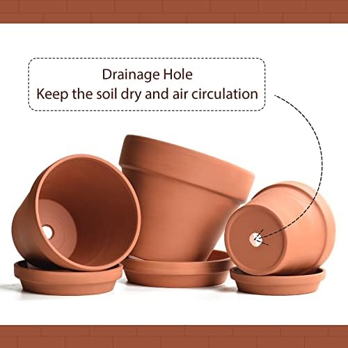 INGOFIN Bundle of 5/6/7 inch Terracotta Pots Set with Saucer and 8/8 inch Ceramic Clay Planters - Image 6