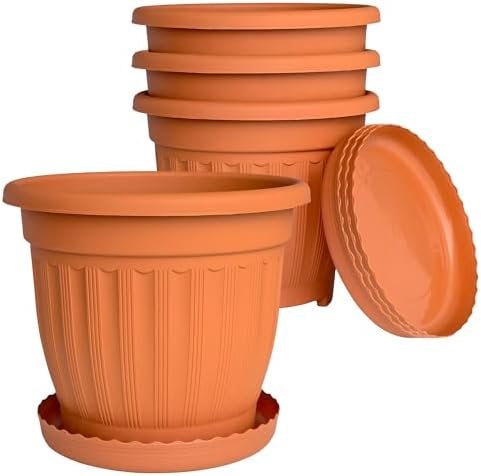 12.6Inch Plastic Planters, Set of 4, Terracotta, Lightweight Durable - Image 3