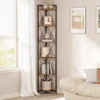 6 Tier Corner Shelf Stand, 78" H Tall Corner Bookshelf, Rustic Brown by Cerlyunzan
