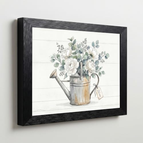 Framed Canvas Wall Art Vintage Peony Bouquet in Watering Can Sage Green Floral Canvas Print Poster Black Frame Wall Decor for Farmhouse Kitchen Botanical Art, Rustic Chic - Inch 12x16 - Image 5