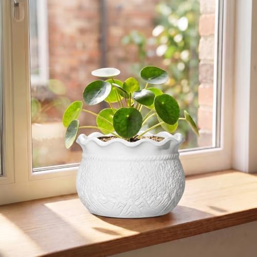 Ceramic Flower Pots, 6 Inch Plant Pot for Indoor Plants, White - Image 3